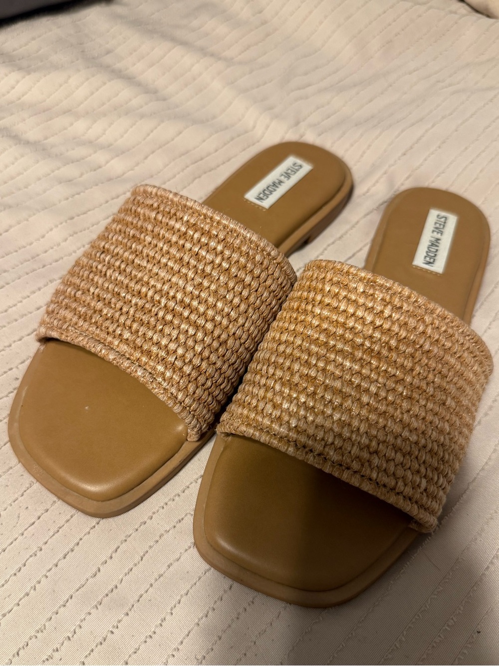 Steve Madden Woven Tan Slide Sandals